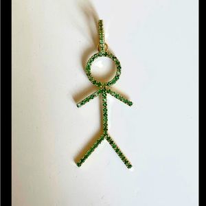 Emerald Boy stick figure pendant. 14kt gold